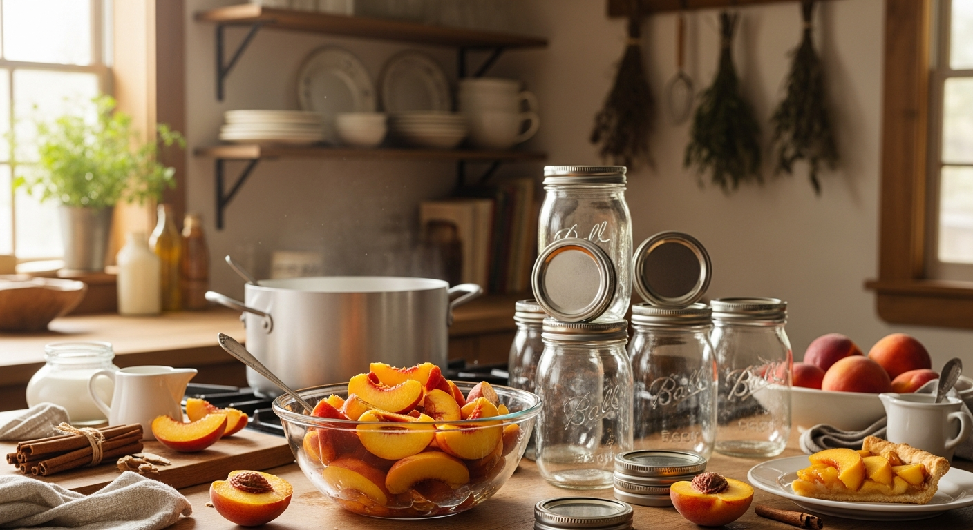 Fresh sliced peaches ready for canning